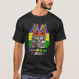 Party Cat Mask Beads Mardi Gras 2023 6 T-Shirt