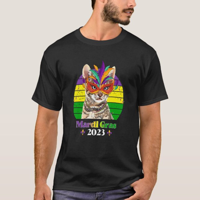 Party Cat Mask Beads Mardi Gras 2023  7 T-Shirt (Front)