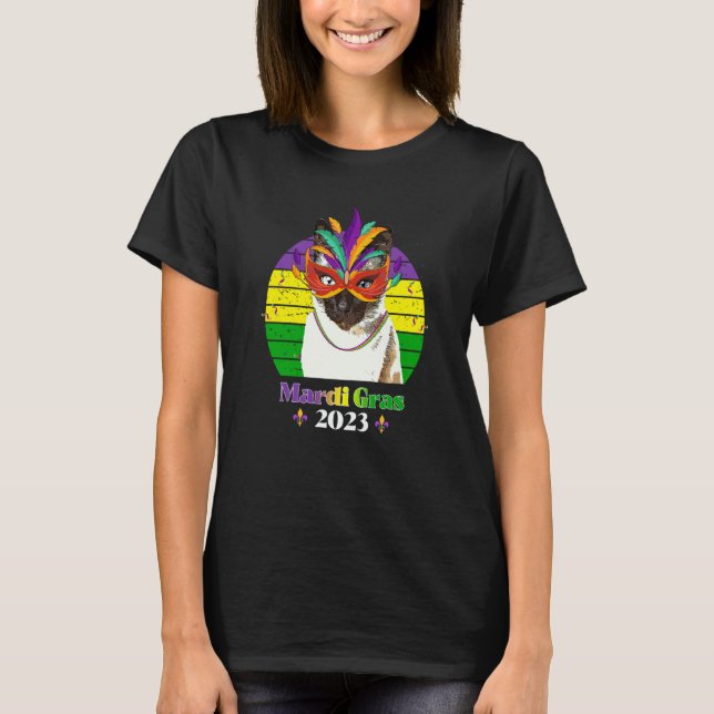 Party Cat Mask Beads Mardi Gras 2023  8 T-Shirt (Front)