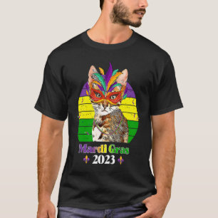 Party Cat Mask Beads Mardi Gras 2023 9 T-Shirt