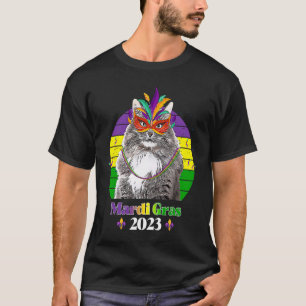 Party Cat Mask Beads Mardi Gras 2023 T-Shirt