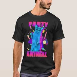 Party Cat Party Animal Colorful 80's Graphic 1 T-Shirt