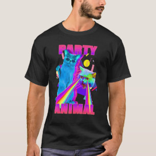 Party Cat Party Animal Colourful 80's Graphic T-Shirt