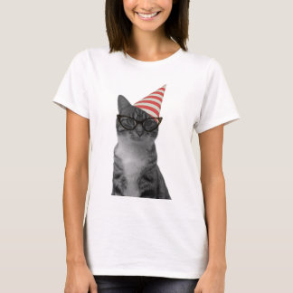 Party Cat striped hat 50s glasses T-Shirt