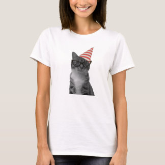 Party Cat striped hat 50s glasses T-Shirt