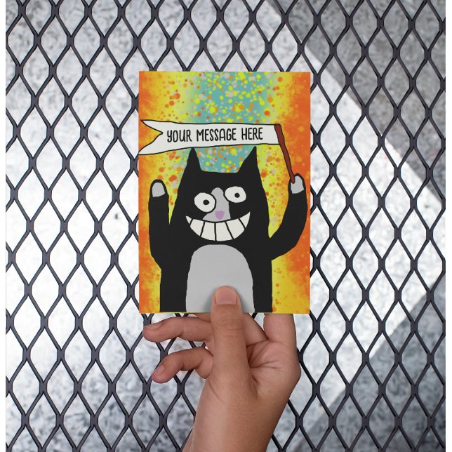 Party cat with sign personalised card (Creator Uploaded)