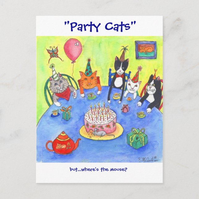 Party Cats!  Birthday kitty cats fun funny cards (Front)