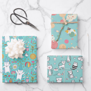 Party Cats Blue Wrapping Paper