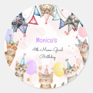 Party cats meow-gical kids birthday classic round sticker