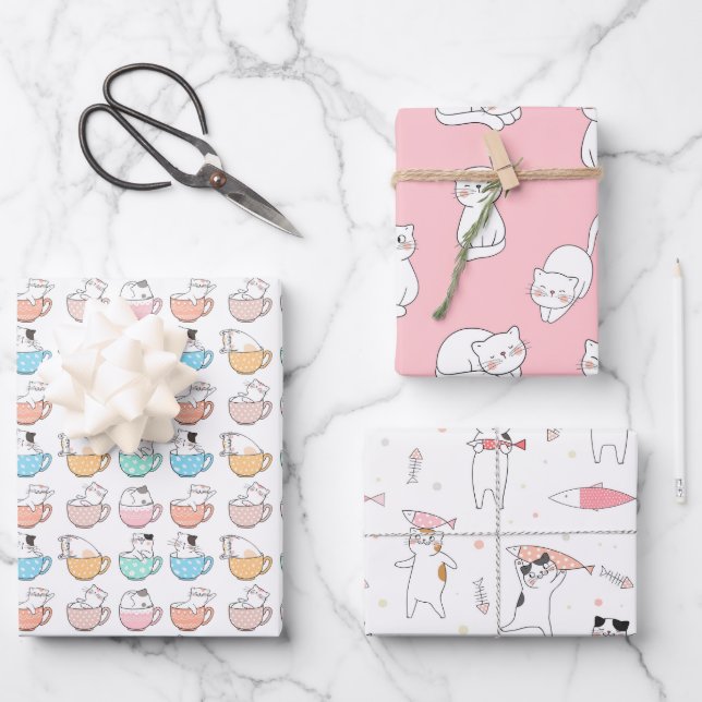 Party Cats Pink Wrapping Paper (Front)