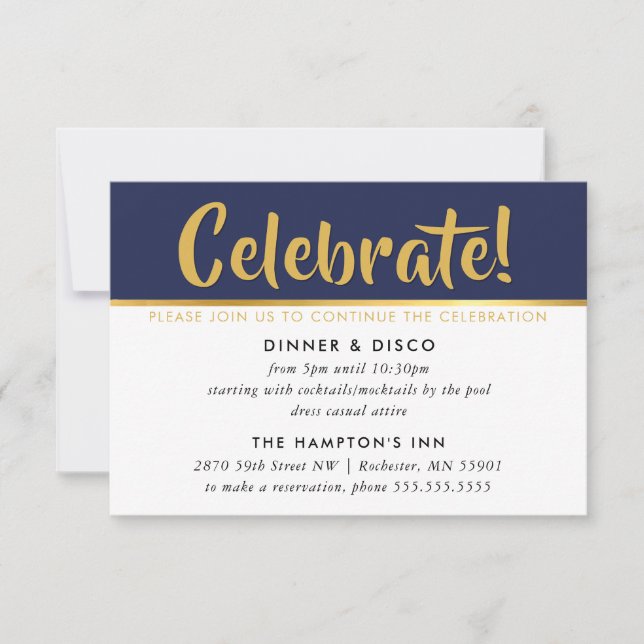 PARTY CELEBRATION CARD dark navy blue faux gold (Front)