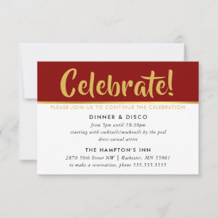PARTY CELEBRATION CARD dark red burgundy faux gold