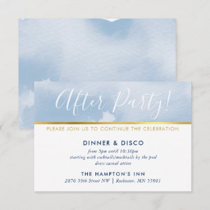 PARTY CELEBRATION CARD gold pale blue watercolor
