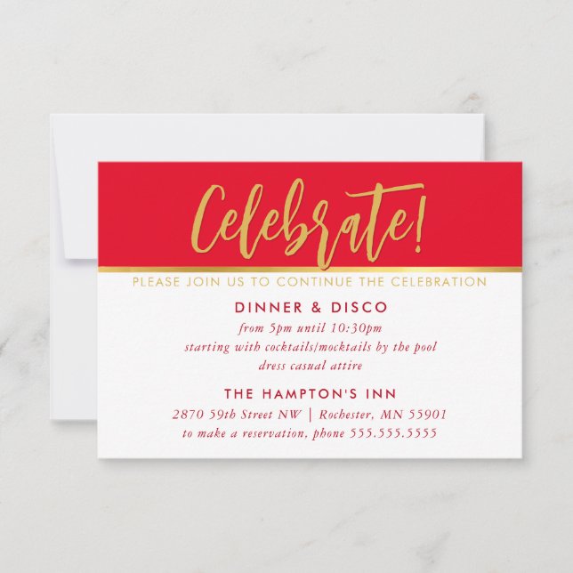 PARTY CELEBRATION CARD insert modern red gold (Front)