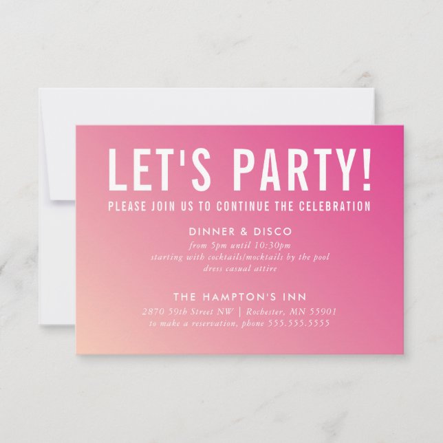 PARTY CELEBRATION CARD modern pretty pink gradient (Front)