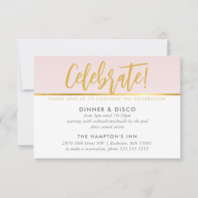 PARTY CELEBRATION CARD pale pink gold polka dots (Front)