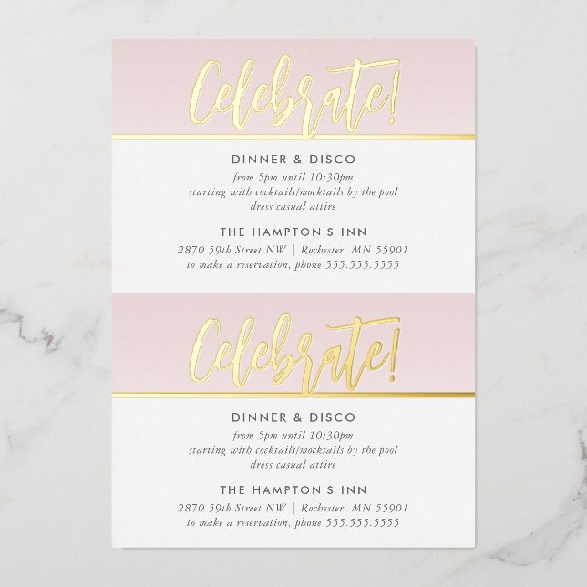PARTY CELEBRATION CARD pale pink gold polka dots (Front)
