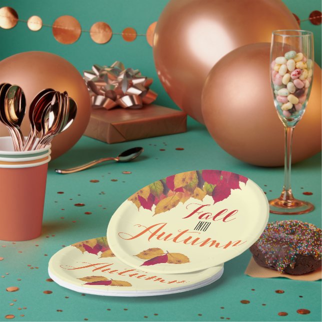 Party Celebration Fall Autumn Seasonal Leaves Paper Plate (Multi)