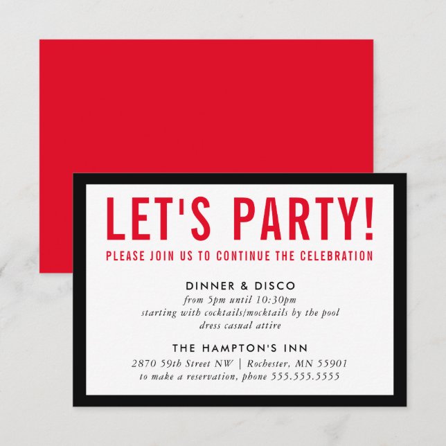 PARTY CELEBRATION INFO modern bold boy black red Invitation (Front/Back)