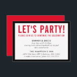 PARTY CELEBRATION INFO modern bold boy black red Invitation<br><div class="desc">by kat massard >>> www.simplysweetPAPERIE.com <<< A simple design for your PARTY CARDS - to match your main invitations. Love the design, but would like to see some changes - another colour scheme, product, add a photo or adapted for a different occasion - no worries simply contact me, KAT@SIMPLYSWEETPAPERIE.COM I...</div>