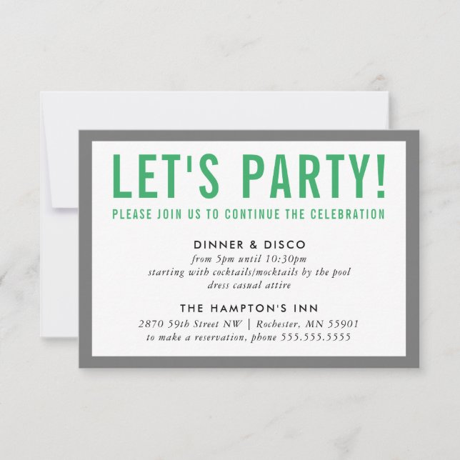 PARTY CELEBRATION INFO modern bold boy grey green Invitation (Front)