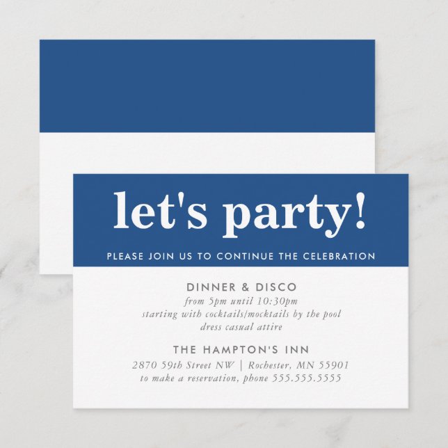 PARTY CELEBRATION INFO modern bold boy navy blue Invitation (Front/Back)