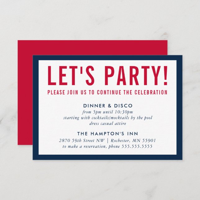 PARTY CELEBRATION INFO modern bold boy navy red Invitation (Front/Back)