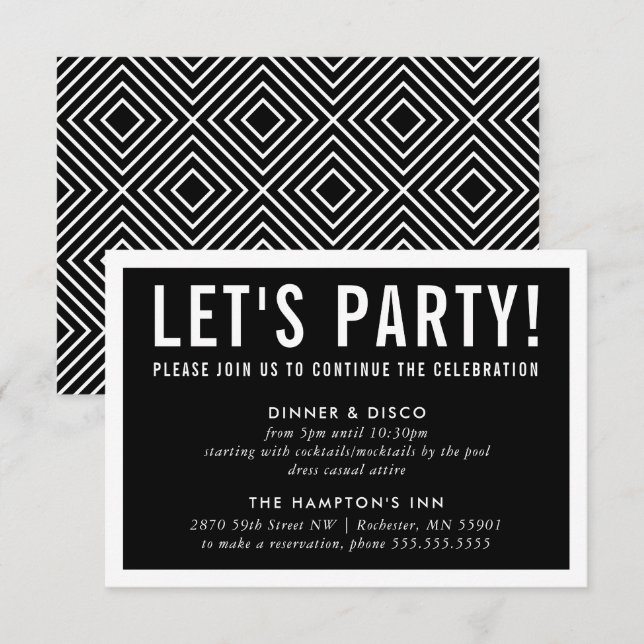 PARTY CELEBRATION INFO simple modern bold black Invitation (Front/Back)