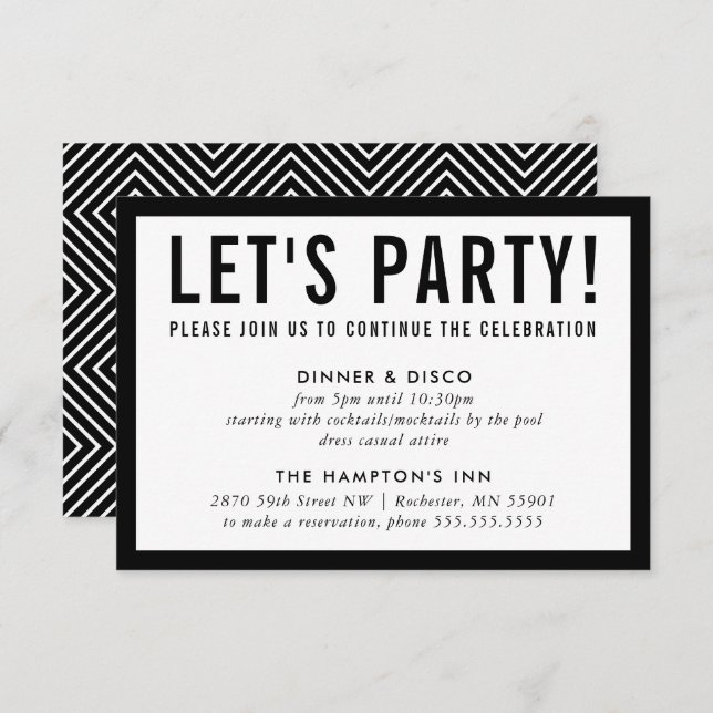 PARTY CELEBRATION INFO simple modern bold black Invitation (Front/Back)