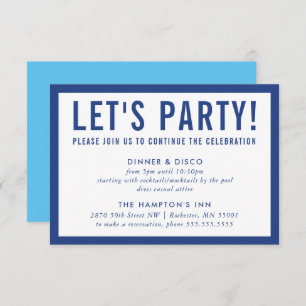 PARTY CELEBRATION INFO simple modern bold blue Invitation