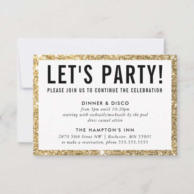 PARTY CELEBRATION INFO simple modern gold glitter Invitation (Front)