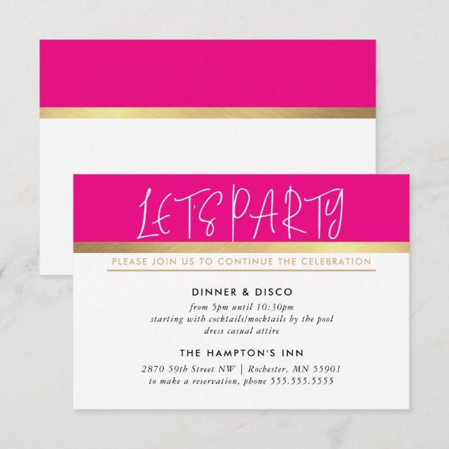PARTY CELEBRATION INFO ultra trendy pink gold Invitation (Front/Back)