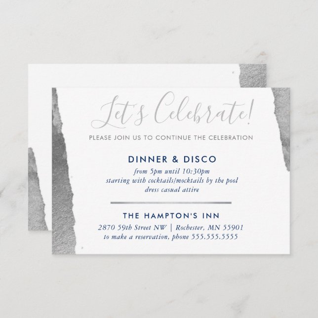 PARTY CELEBRATION INSERT modern luxe gilded silver Invitation (Front/Back)