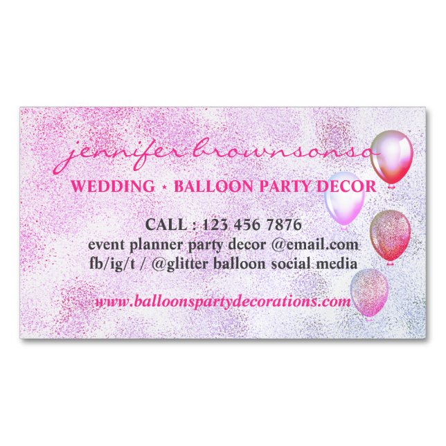 Party Celebration Occasion Planner Balloons Magnetic Business Card (Front)