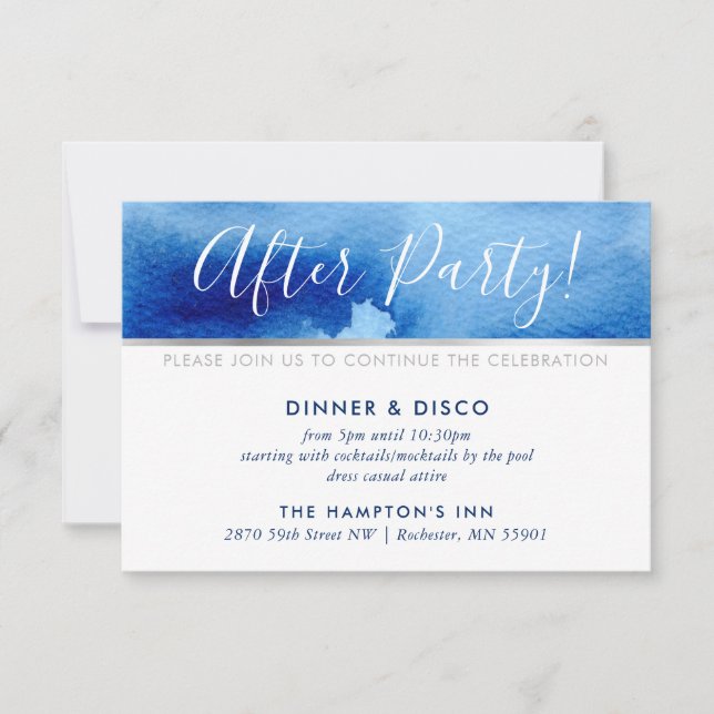 PARTY CELEBRATION silver smart blue watercolor Invitation (Front)