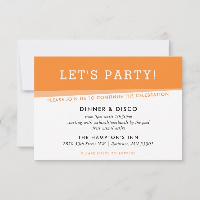 PARTY CELEBRATION simple modern bold bright orange Invitation (Front)