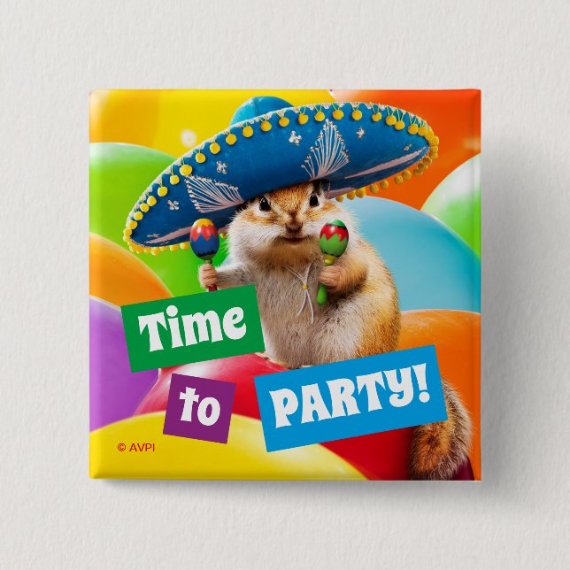 Party Chipmunk In Sombrero 15 Cm Square Badge (Front)
