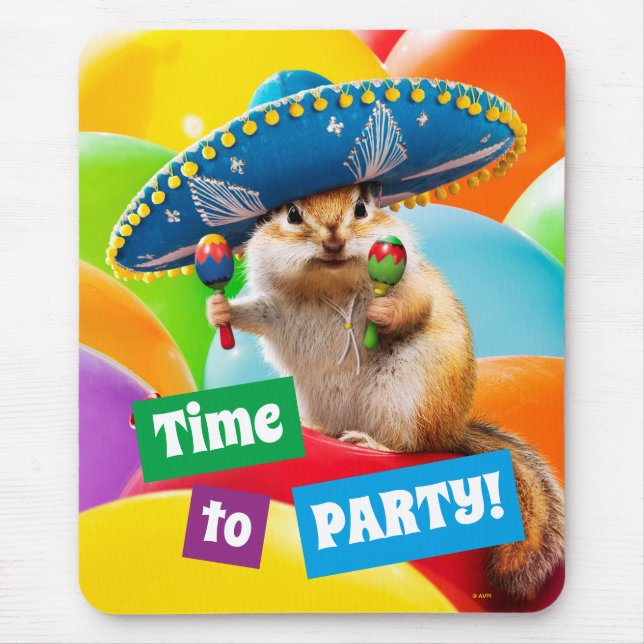 Party Chipmunk In Sombrero Mouse Mat (Front)