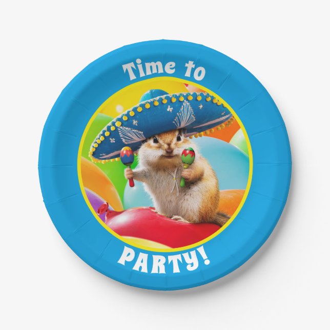 Party Chipmunk In Sombrero Paper Plate (Front)