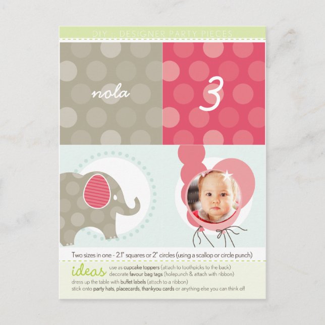 PARTY CIRCLES :: elephant + balloons 3 Invitation Postcard (Front)