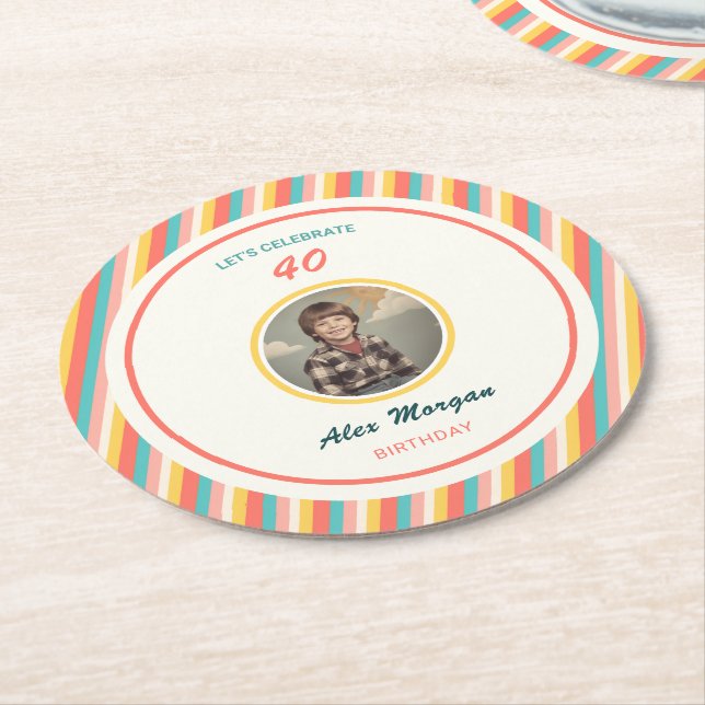 Party Coasters with Photo, Custom Birthday  (Angled)