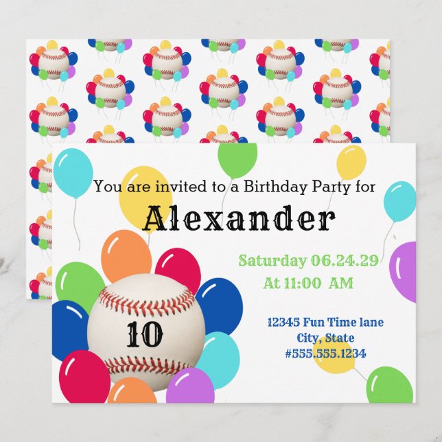 Party Colourful Balloon Baseball Sports Birthday (Front/Back)