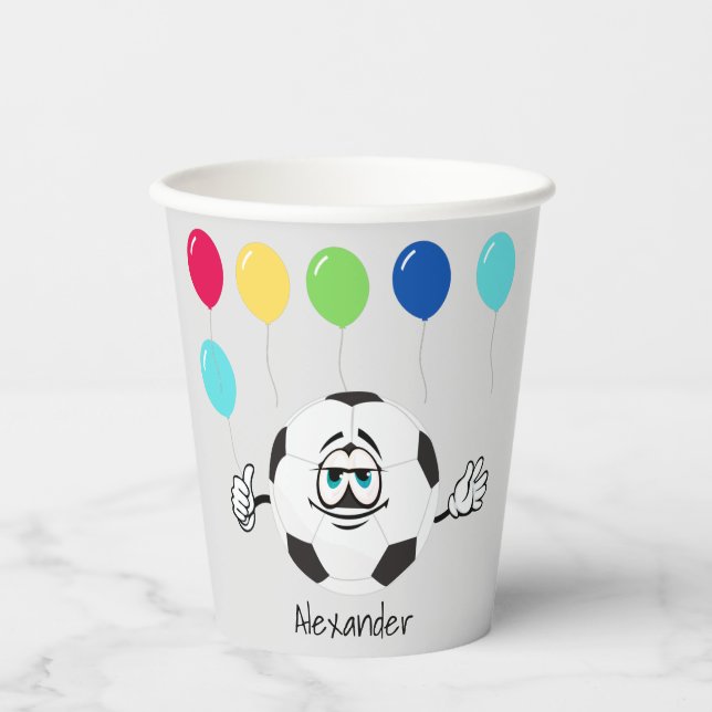 Party colourful Balloons Soccer ball funny face Pa Paper Cups (Front)