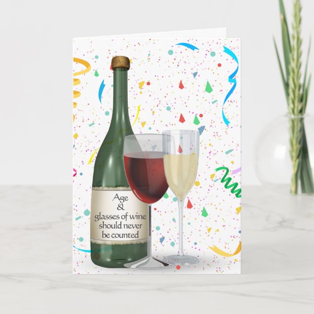 Party Confetti Wine Bottle Birthday  Card (Front)