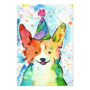 Party Corgi Watercolor Print