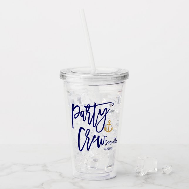 Party Crew | Nautical Bridesmaid  Acrylic Tumbler (Front Ice)