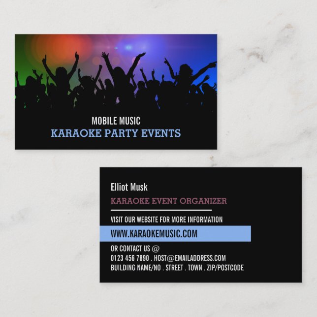 Party Crowd, Karaoke Event Organizer Business Card (Front/Back)