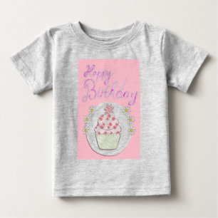 Party Cupcake Pink Happy Birthday Baby T-Shirt