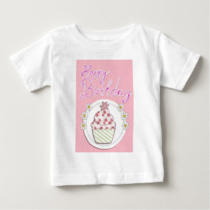 Party Cupcake Pink Happy Birthday Baby T-Shirt