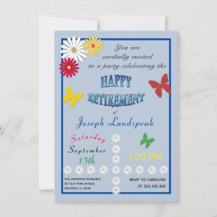 Party Daisies & Butterflies for Happy Retirement  Invitation